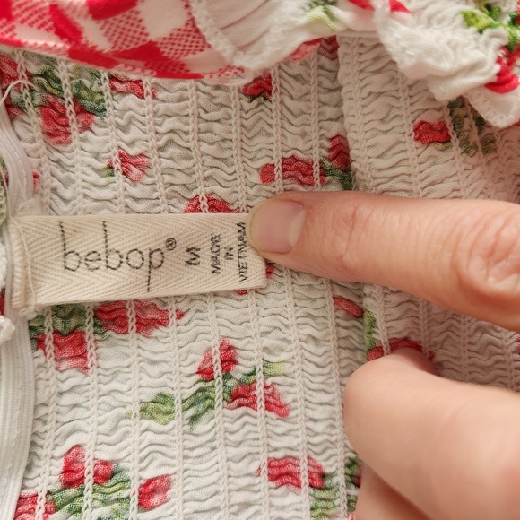 Bebop gingham checkered strawberry smocked maxi dress peasant M tiered festival - Picture 5 of 8